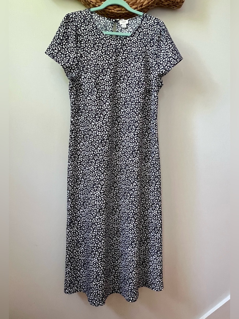 J Crew Navy White floral Midi Dress size 14 short sleeves summer